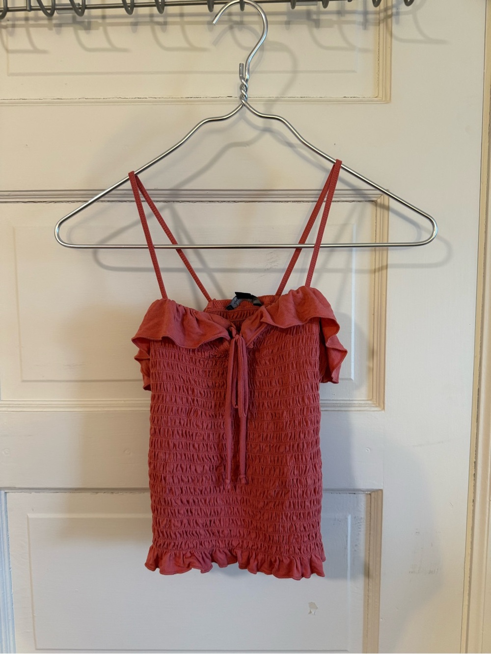 American Eagle Outfitters Coral Smocked Ruffle Cami